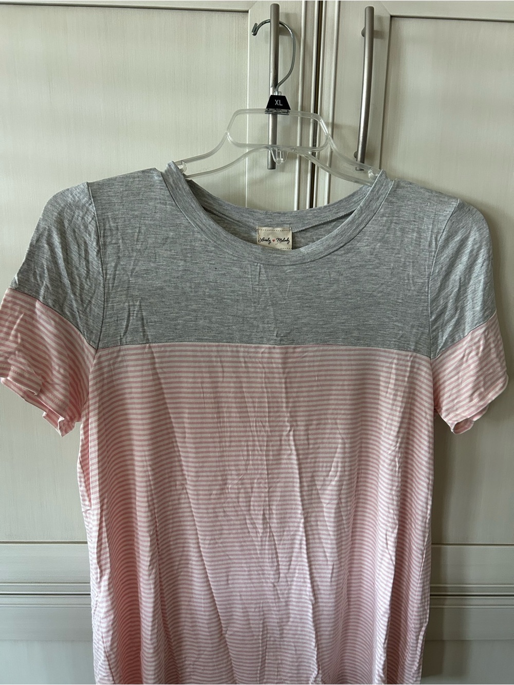 Lovely Melody Gray and Pink Striped Tee - Picture 3 of 6